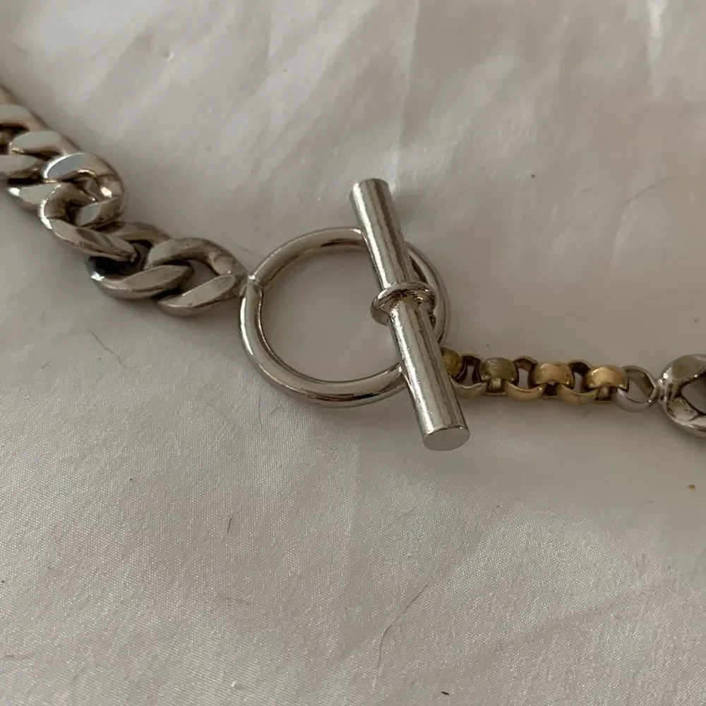 YSL silver chain link belt leaf design